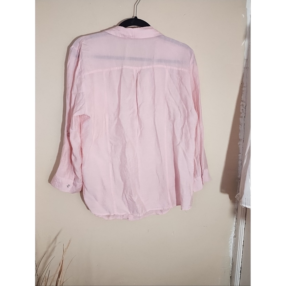Roz & Ali Women XL Pink Button Down Shirt Roll Tab Sleeve Casual Textured Top - Picture 2 of 10